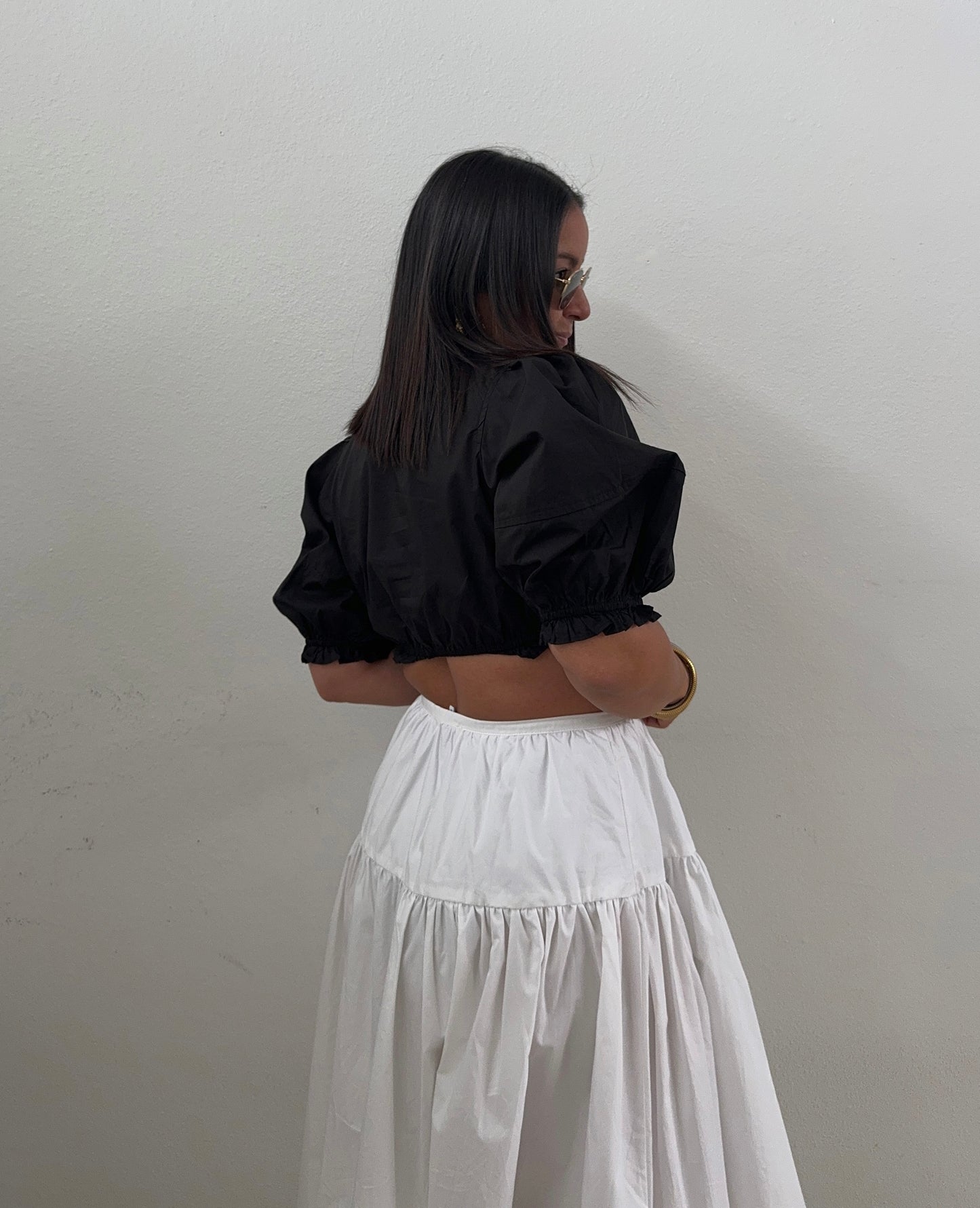 Black Balloon Crop Top