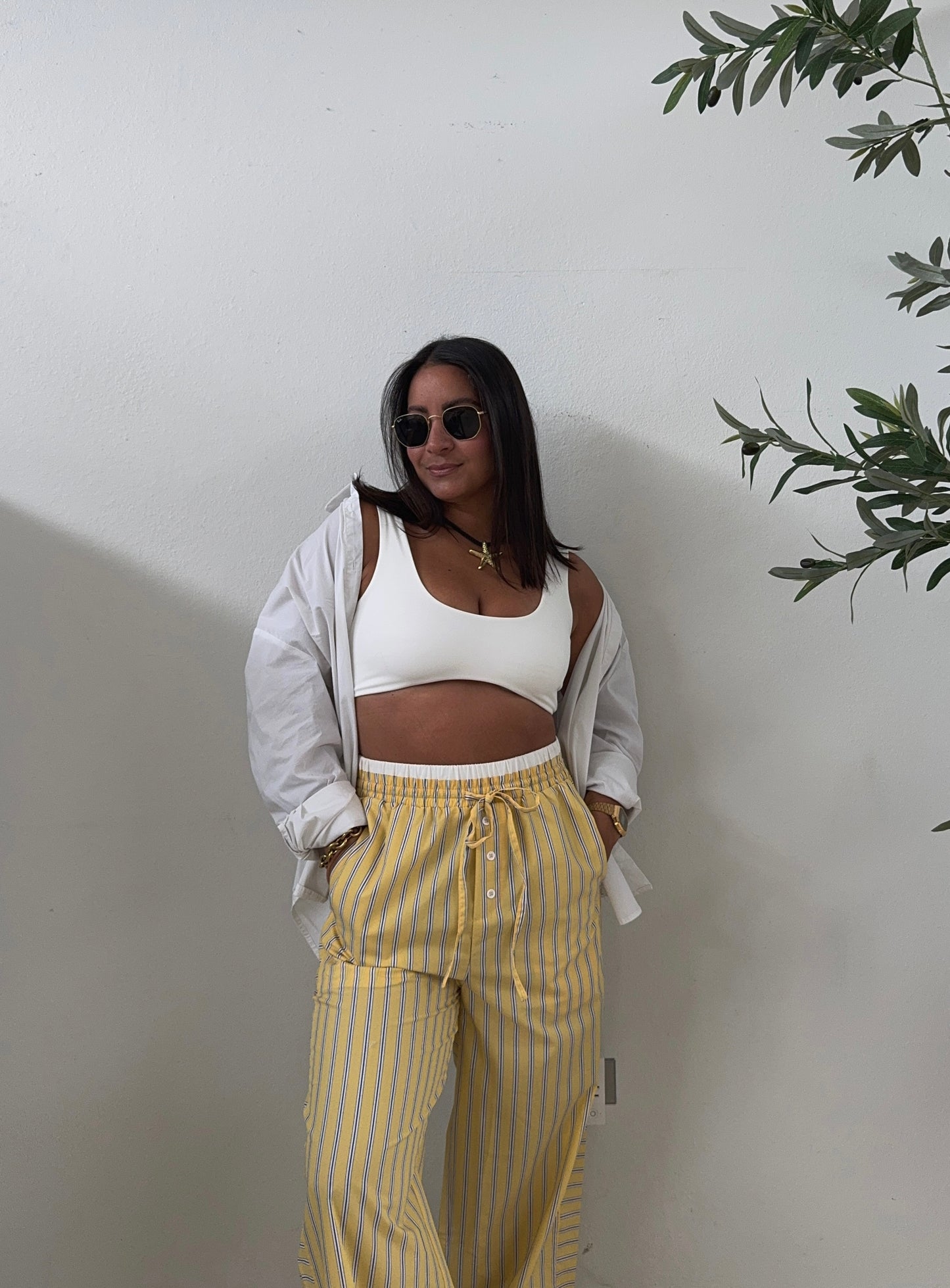 Exposed Waist Striped Boxer Pants