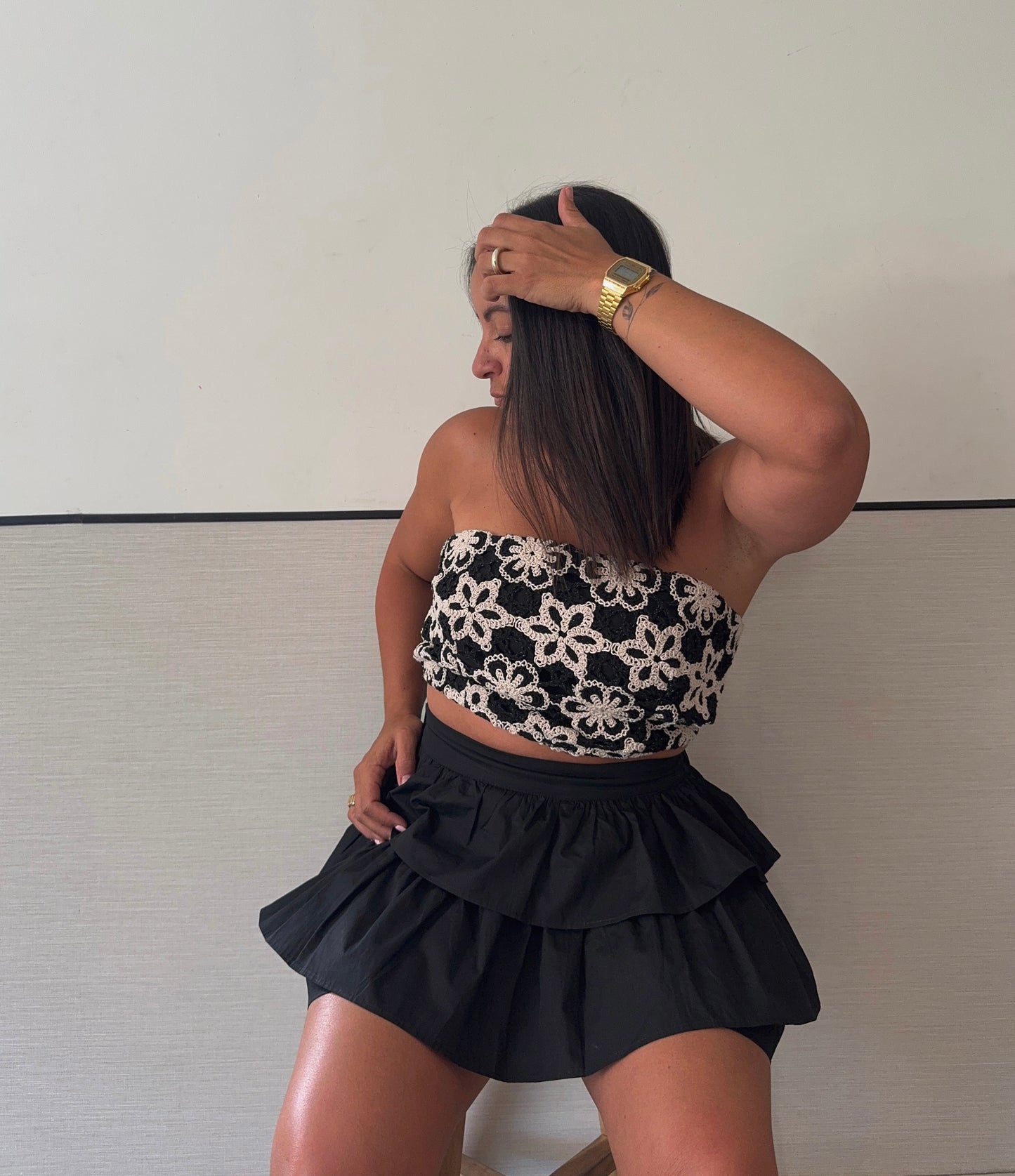 Crochet Top + Tiered Shorts