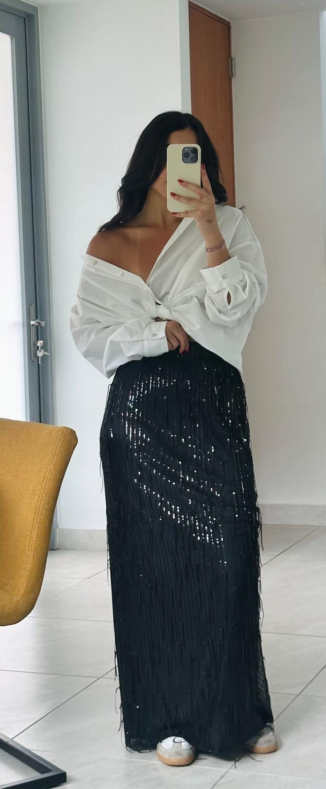 Black Sequin Fringe Maxi Skirt