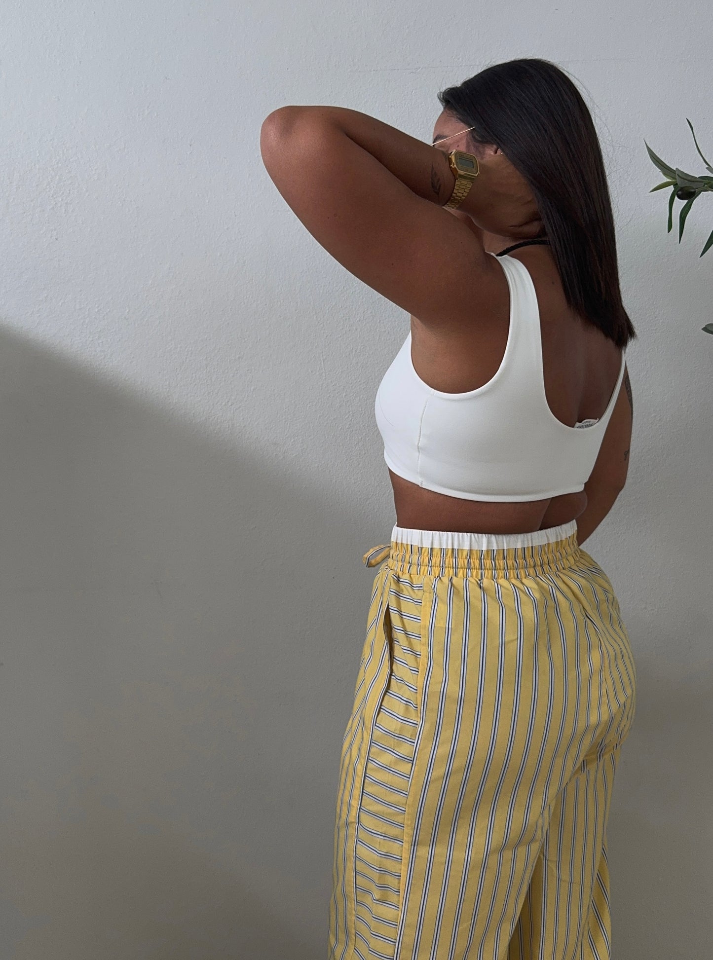 Exposed Waist Striped Boxer Pants