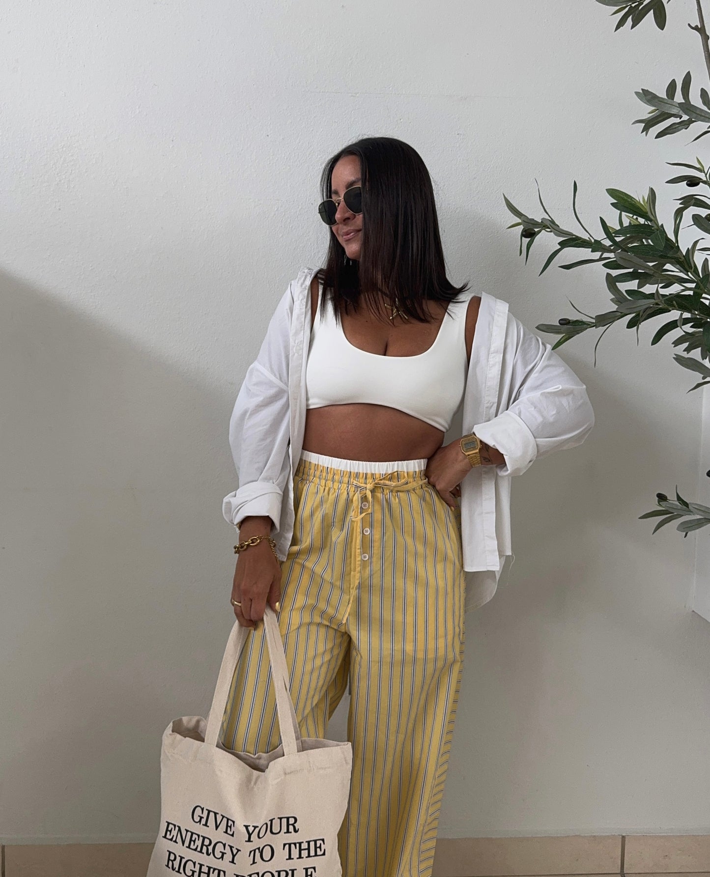 Exposed Waist Striped Boxer Pants