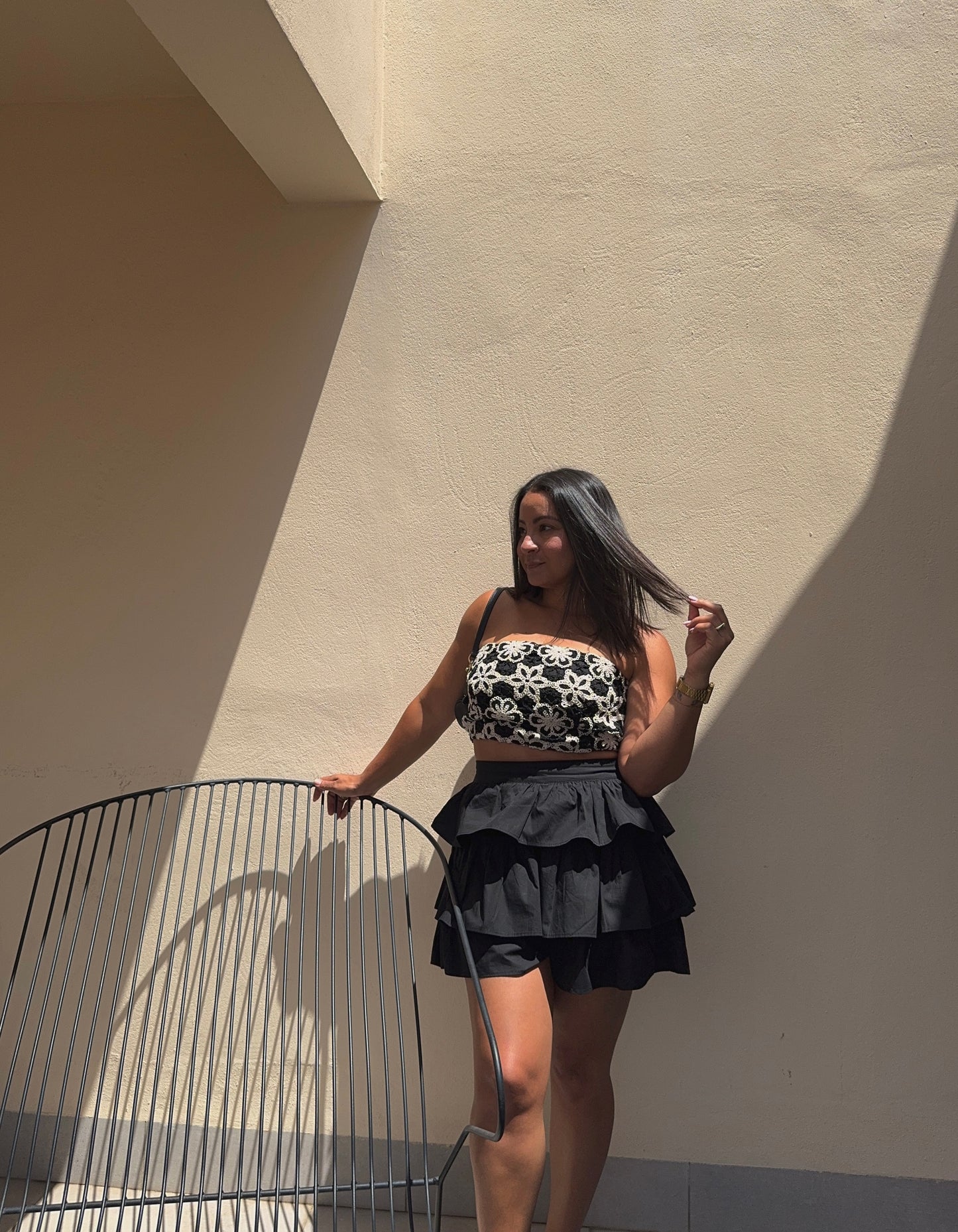 Crochet Top + Tiered Shorts