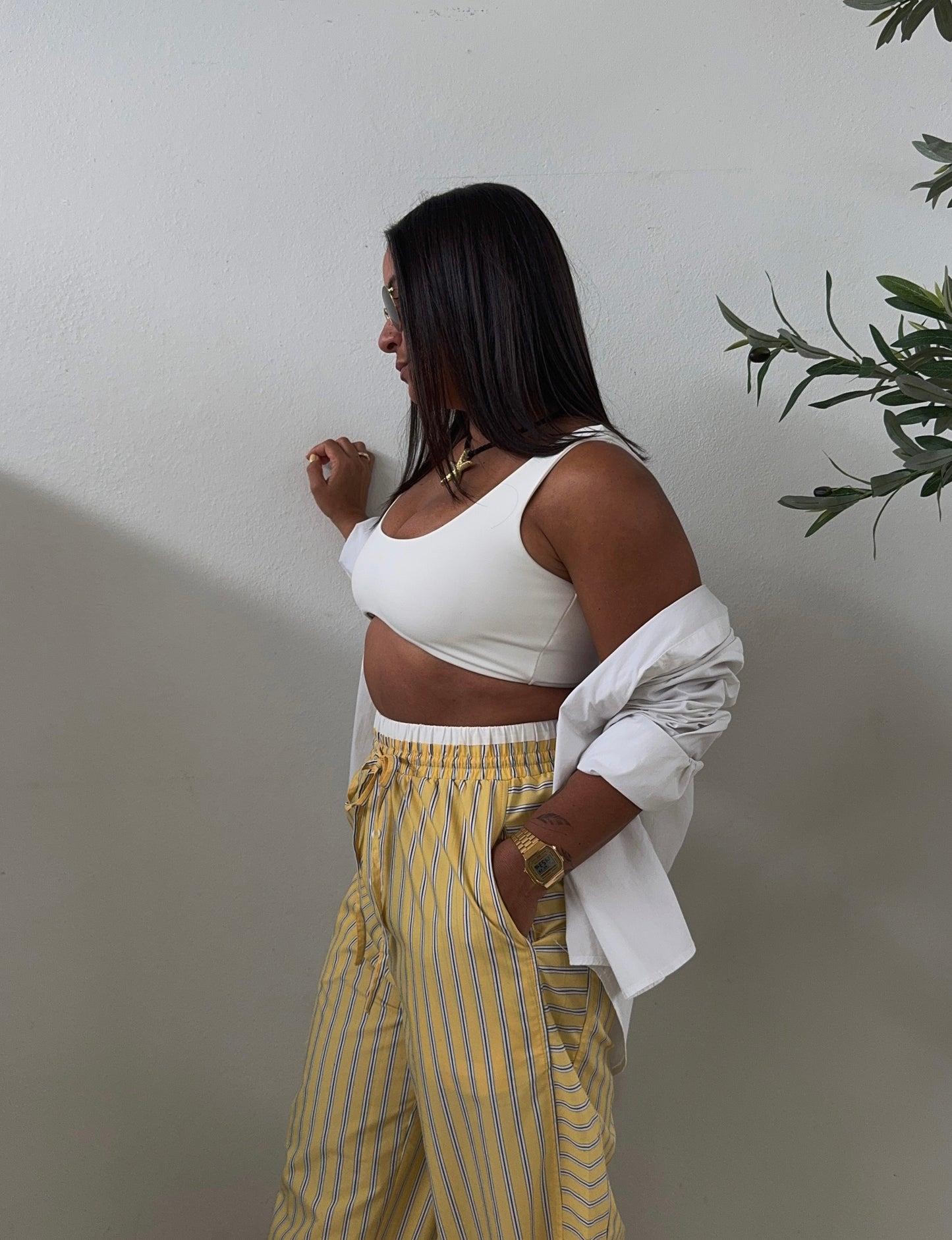Exposed Waist Striped Boxer Pants