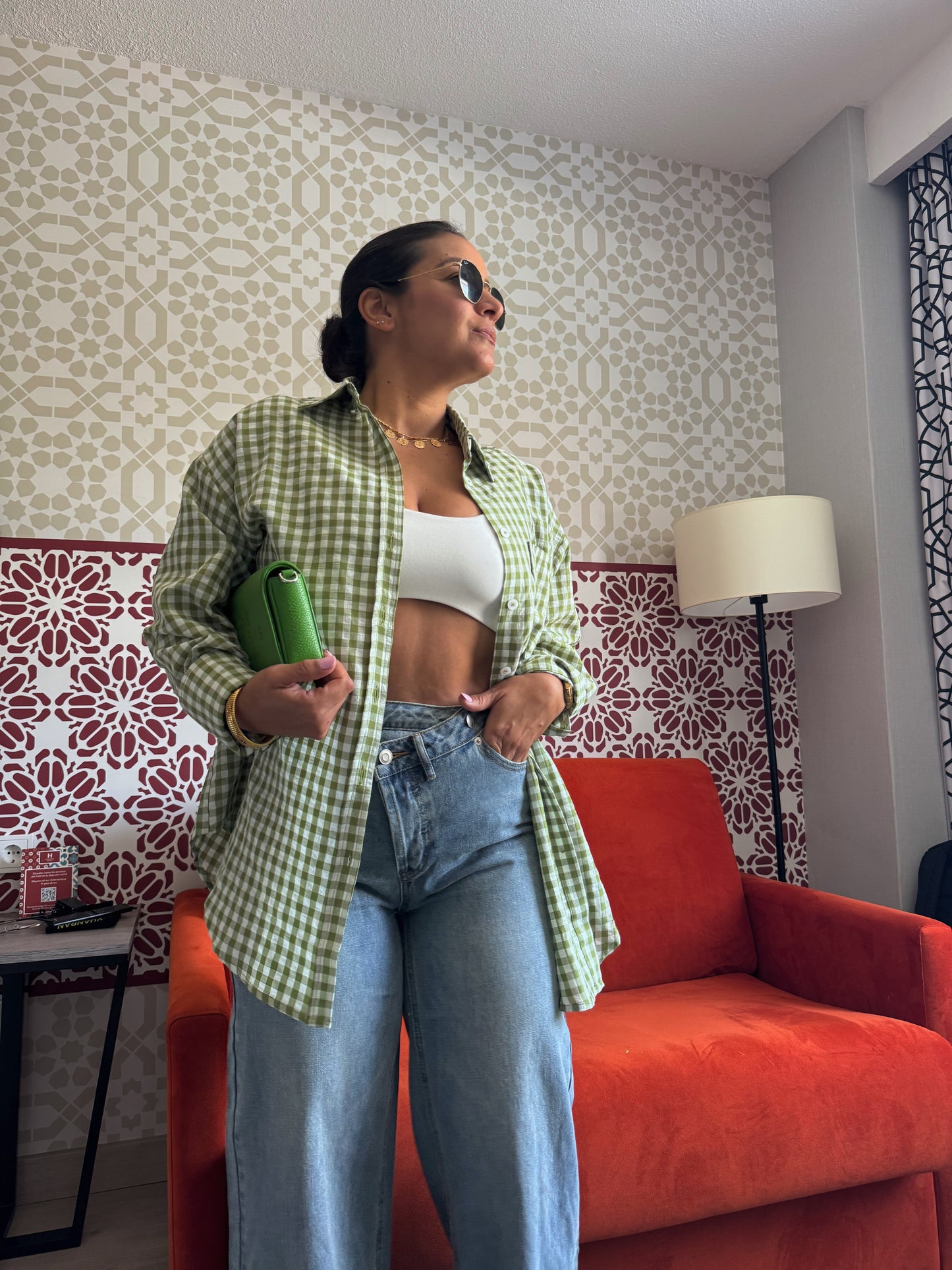 Gingham Button Down Top