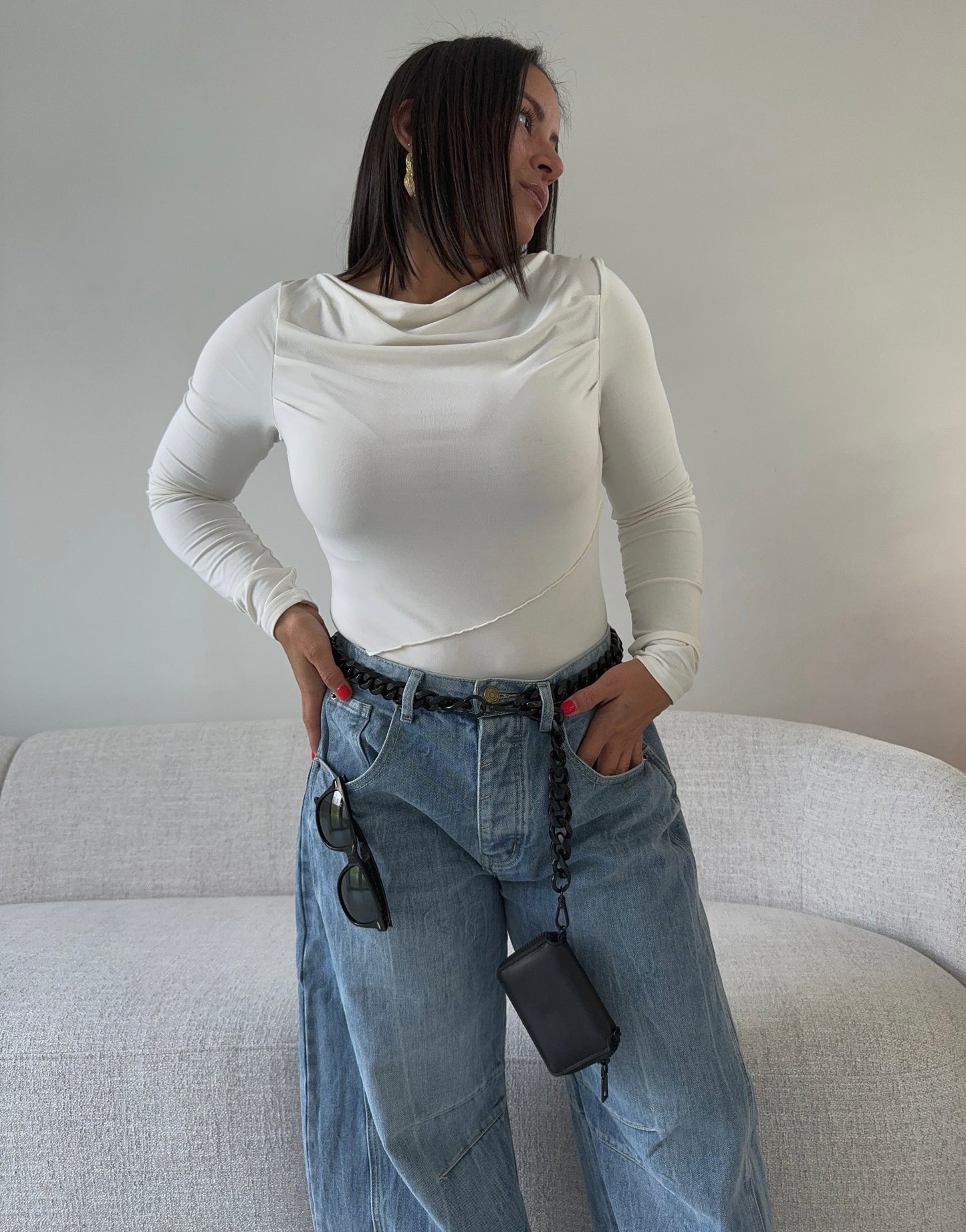 Cowl Neck LS Ivory Top