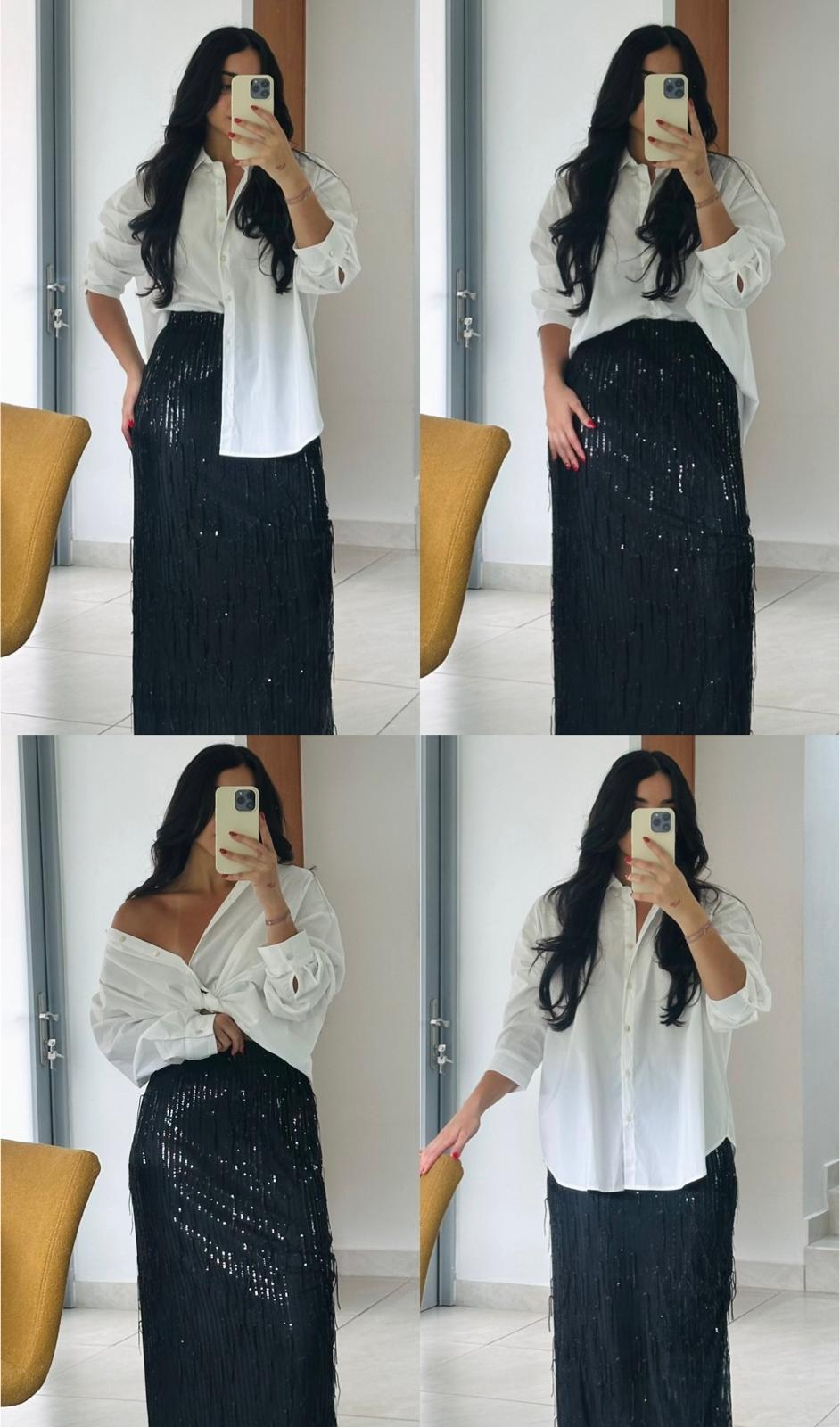 Black Sequin Fringe Maxi Skirt