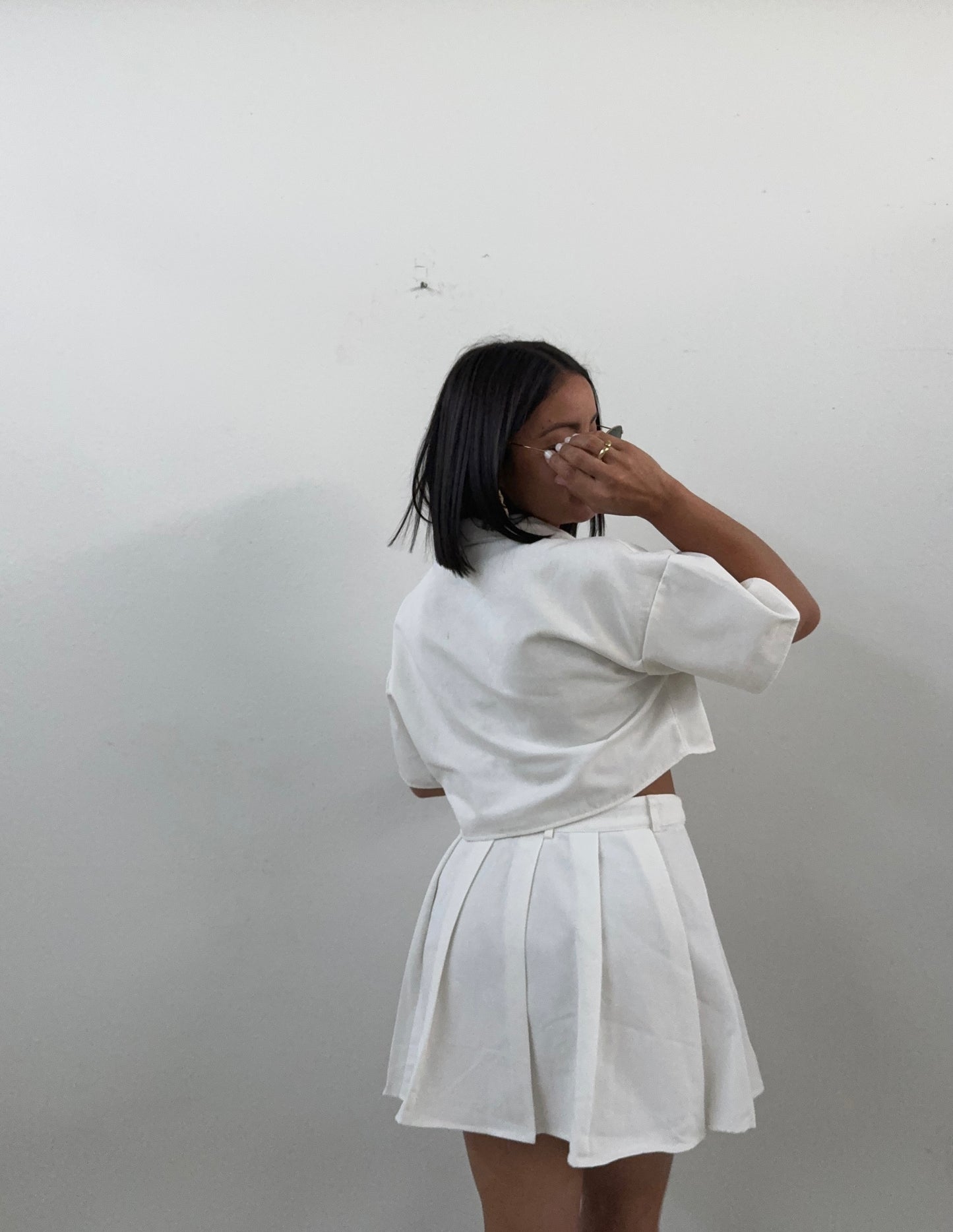 White Pleated Skirt & Crop Top
