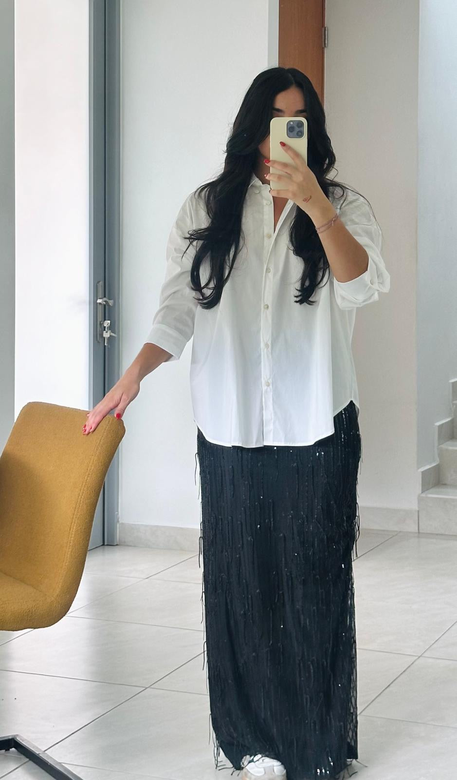 Black Sequin Fringe Maxi Skirt