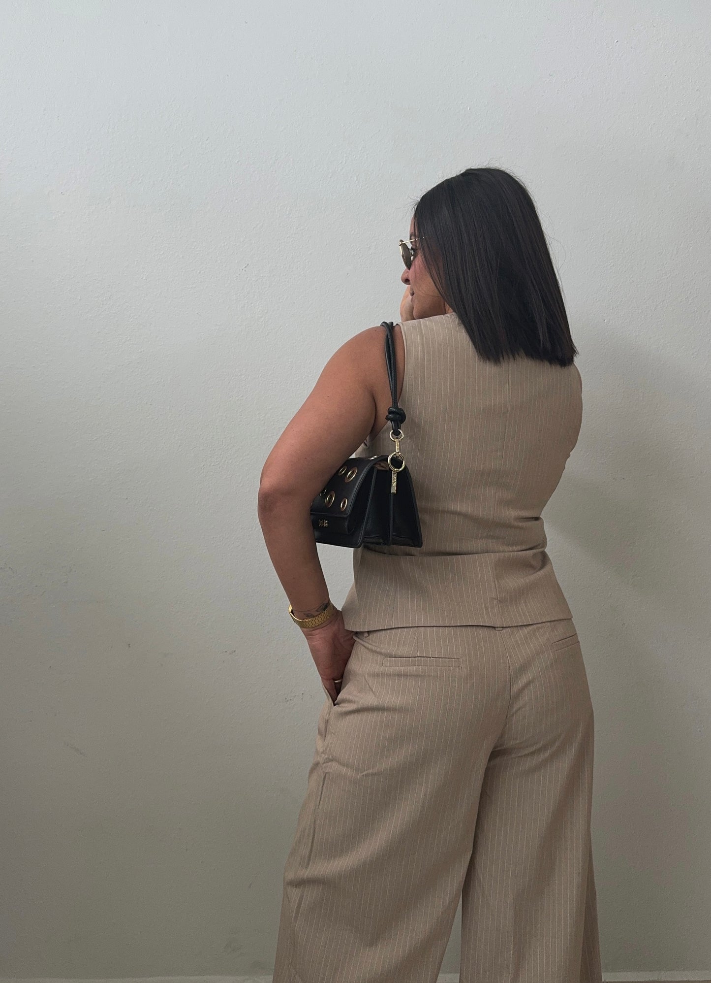 Beige Pinstripe Buttoned Wasitcoat Vest