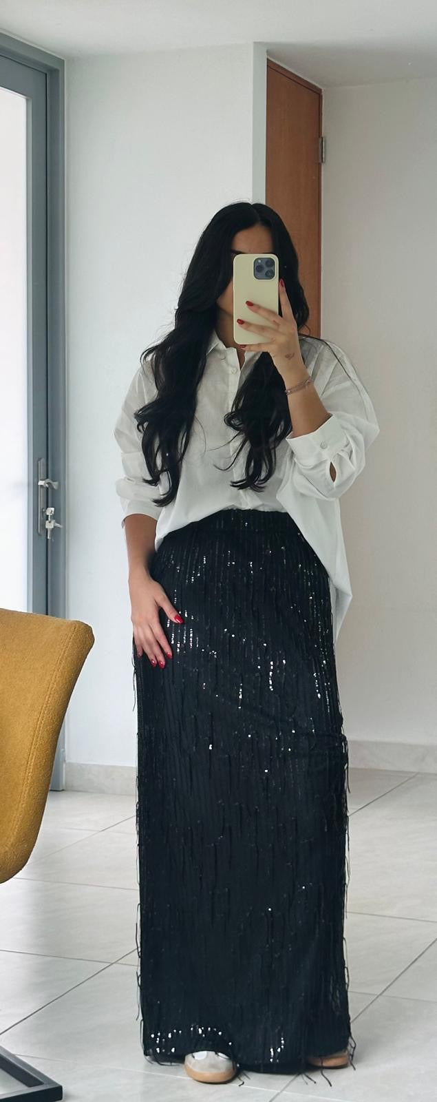 Black Sequin Fringe Maxi Skirt