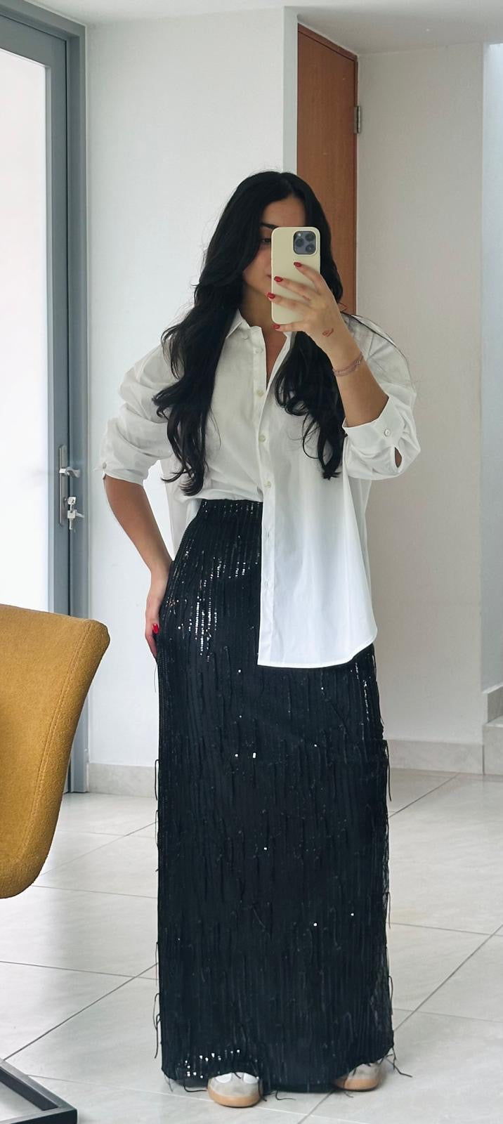 Black Sequin Fringe Maxi Skirt