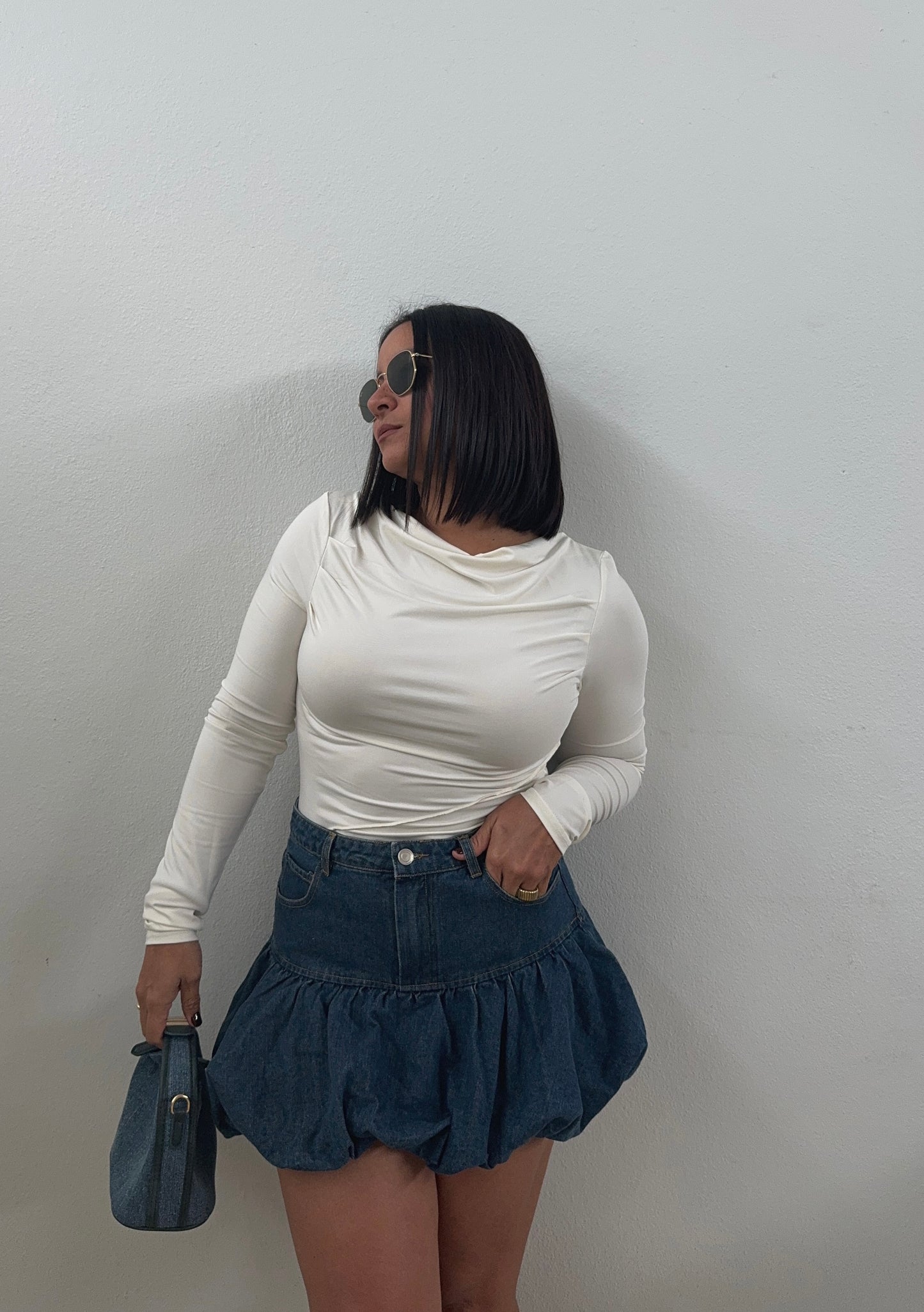 Cowl Neck LS Ivory Top