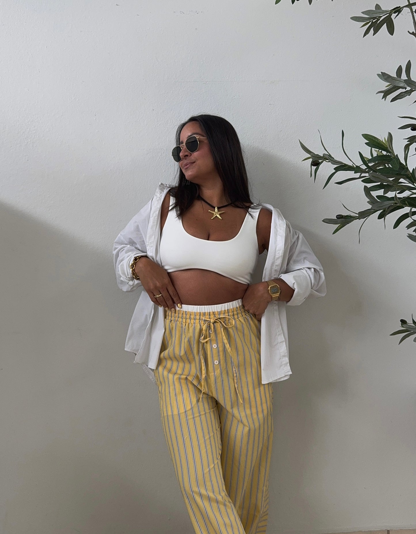 Exposed Waist Striped Boxer Pants