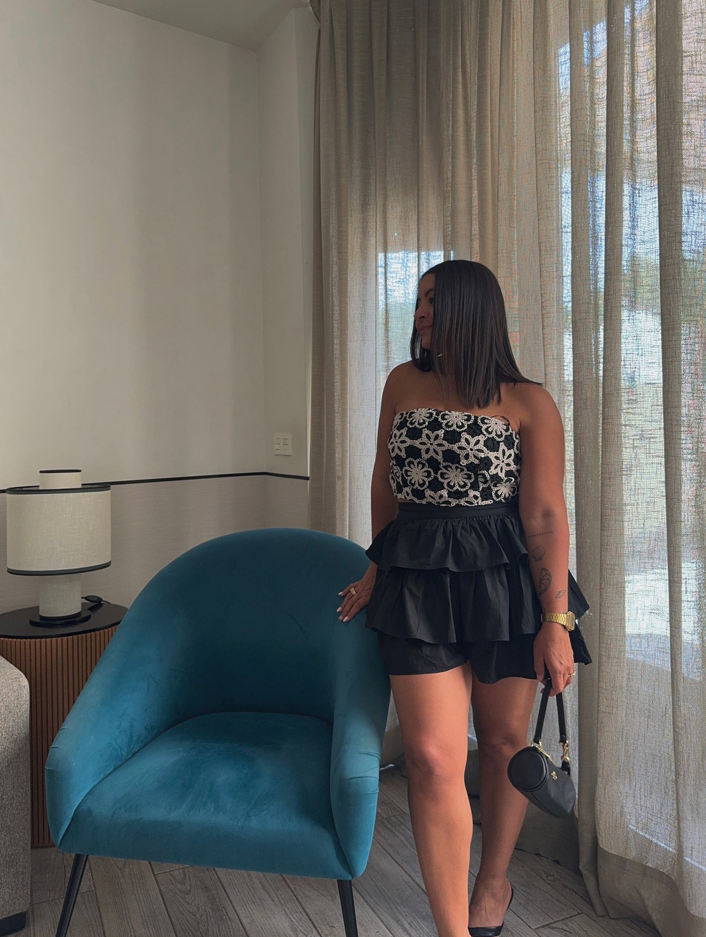 Crochet Top + Tiered Shorts