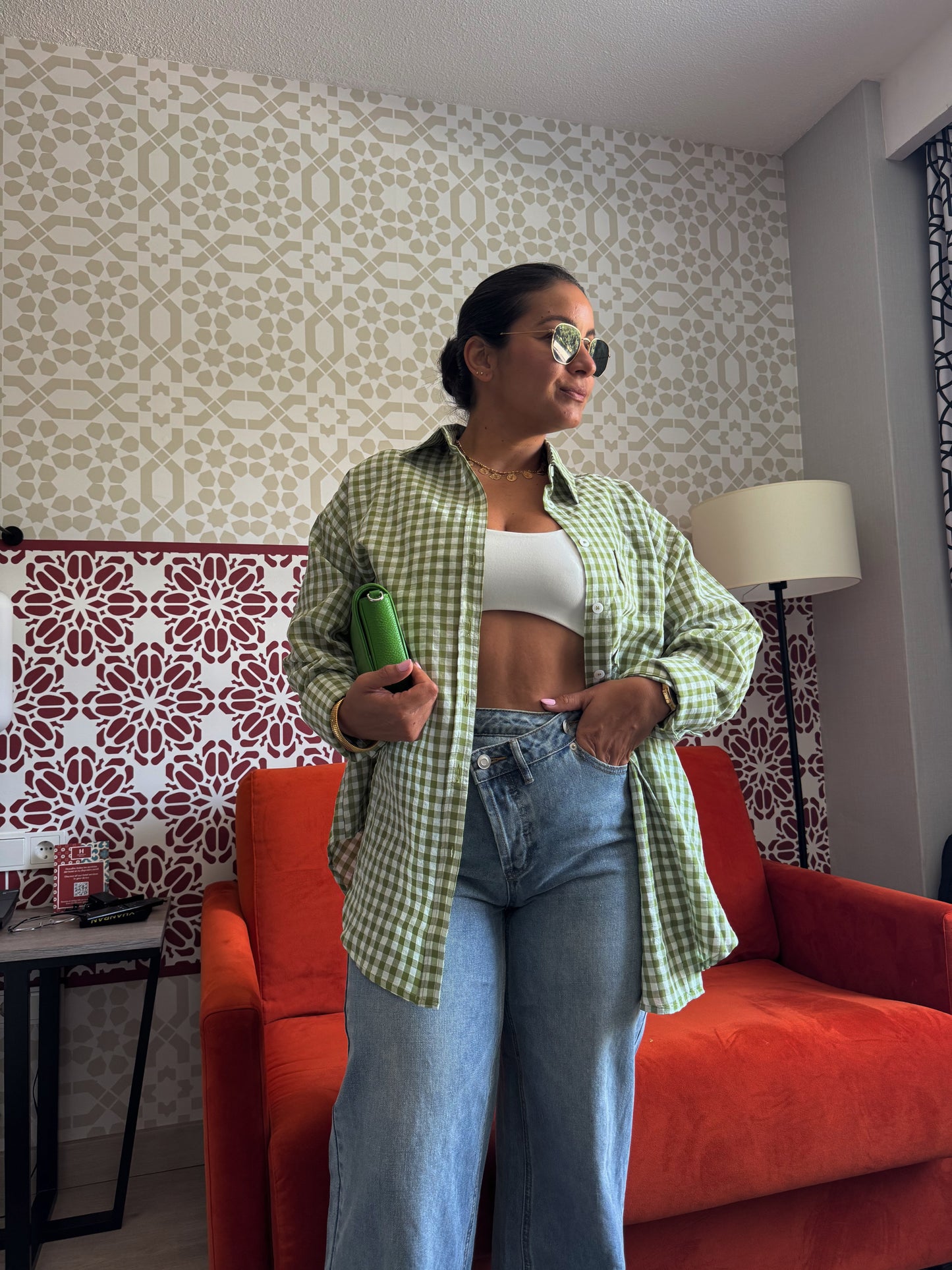 Gingham Button Down Top