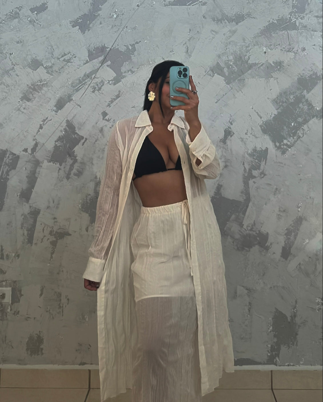 Pleated Midi Skirt & Long Shirt Set