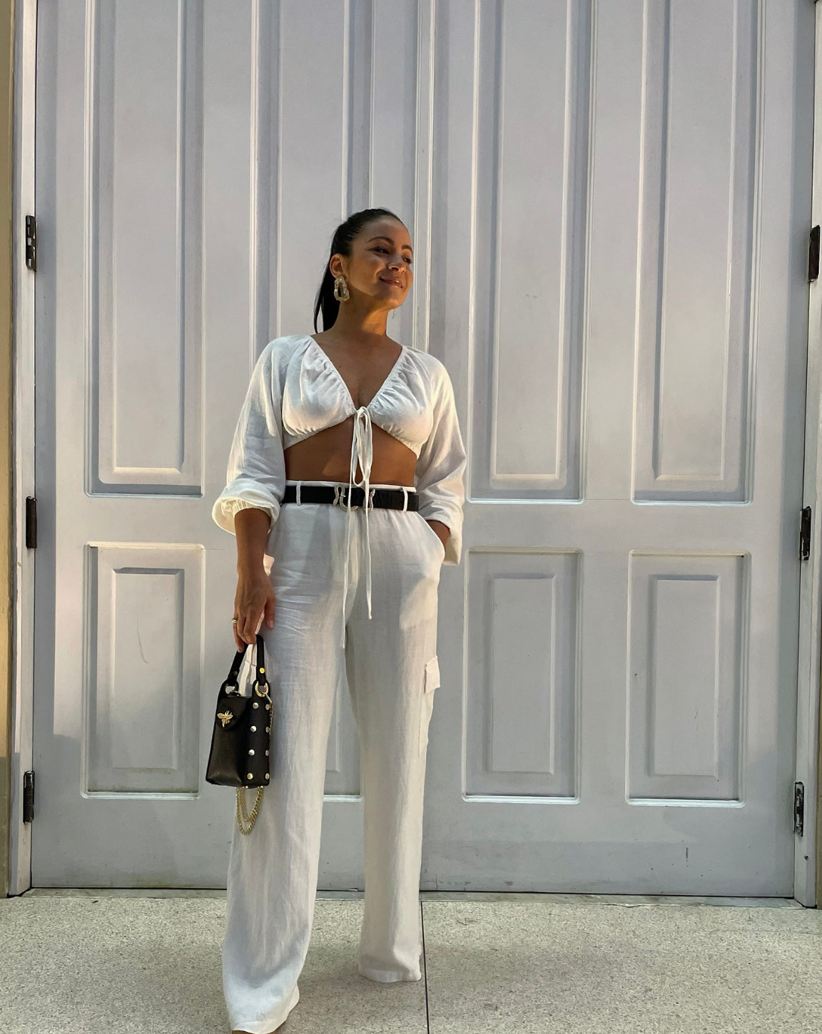Off White Linen Cargo Pants