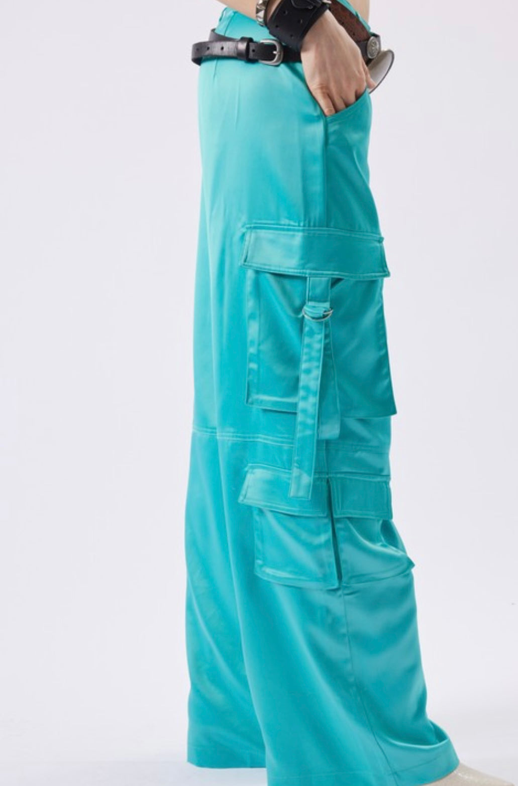 Jade Satin Cargo Pants