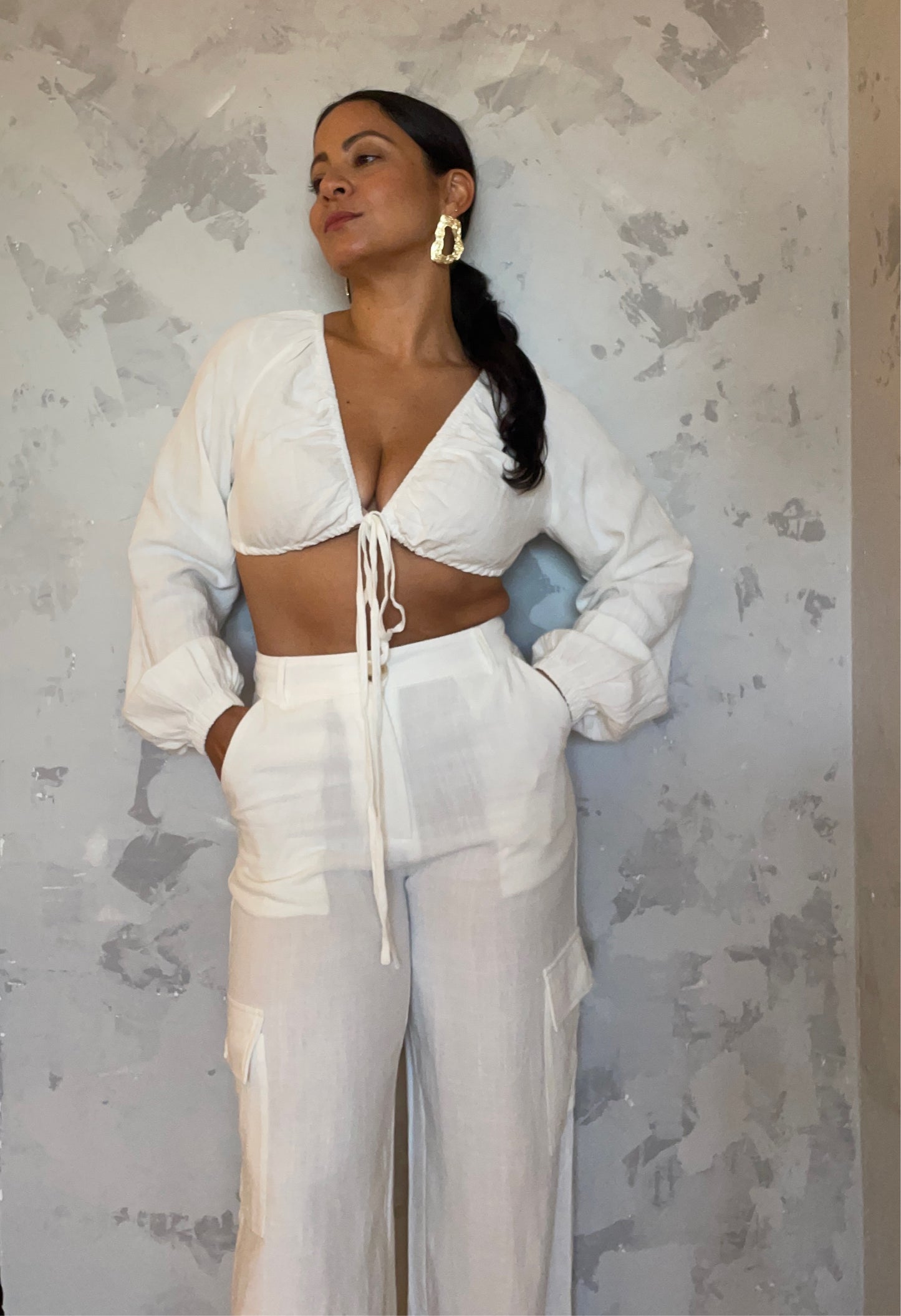 Off White Linen Cargo Pants