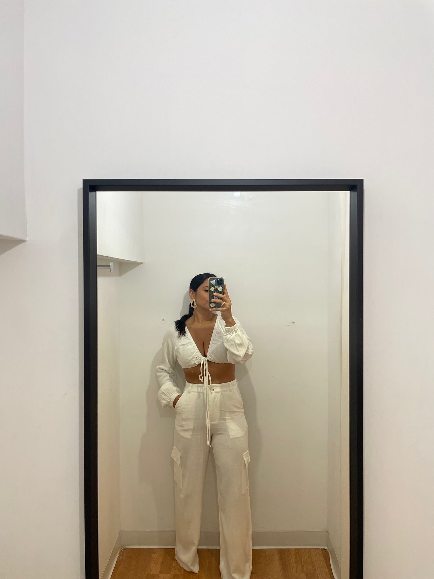 Off White Linen Cargo Pants