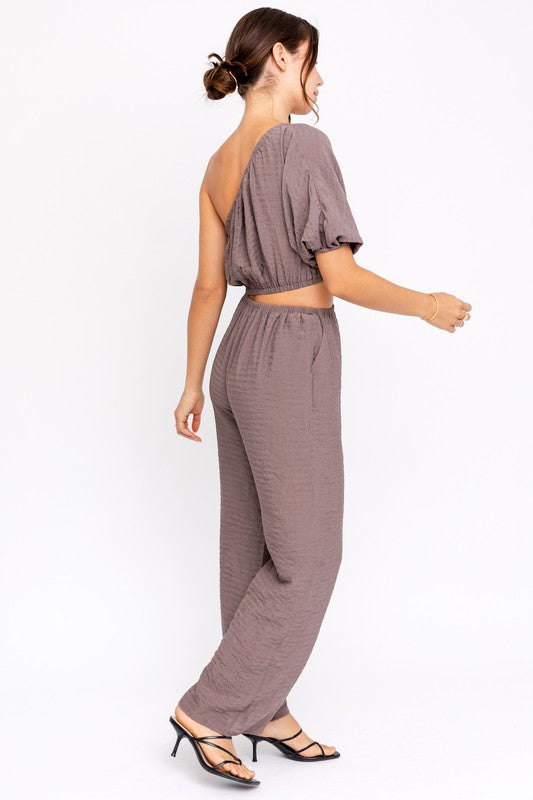 One Shoulder Jumpsuit, Dusty Brown