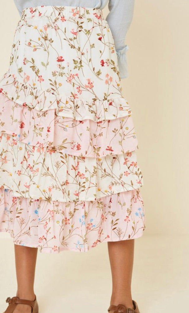 Ruffle Floral Midi Skirt