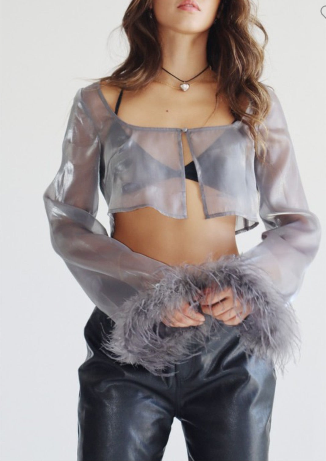 Organza Feathers Crop Top