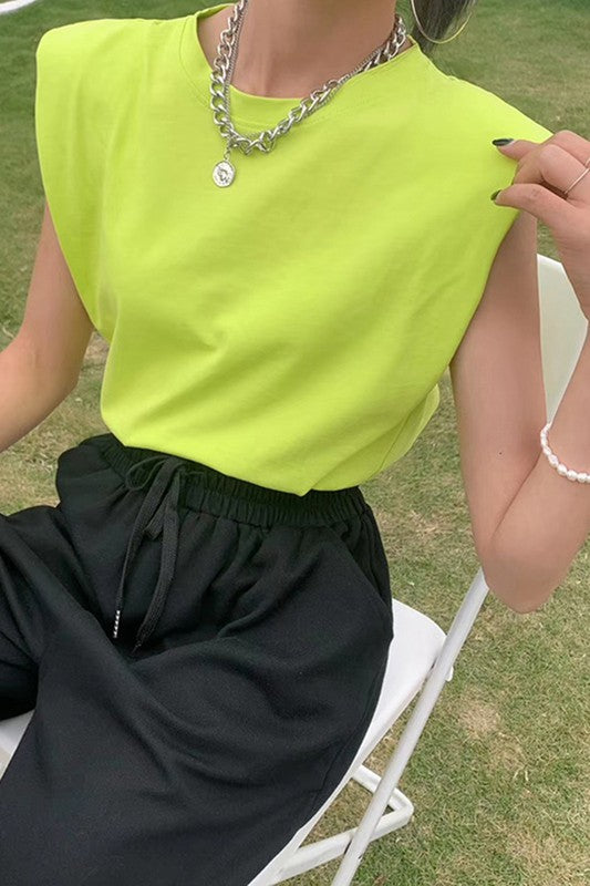 NEON Sleeveless Shoulder Pad Oversized T Shirt