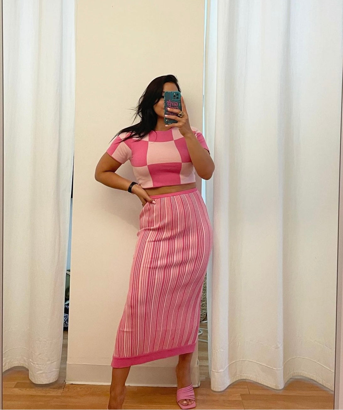 Pink  Color Block Skirt