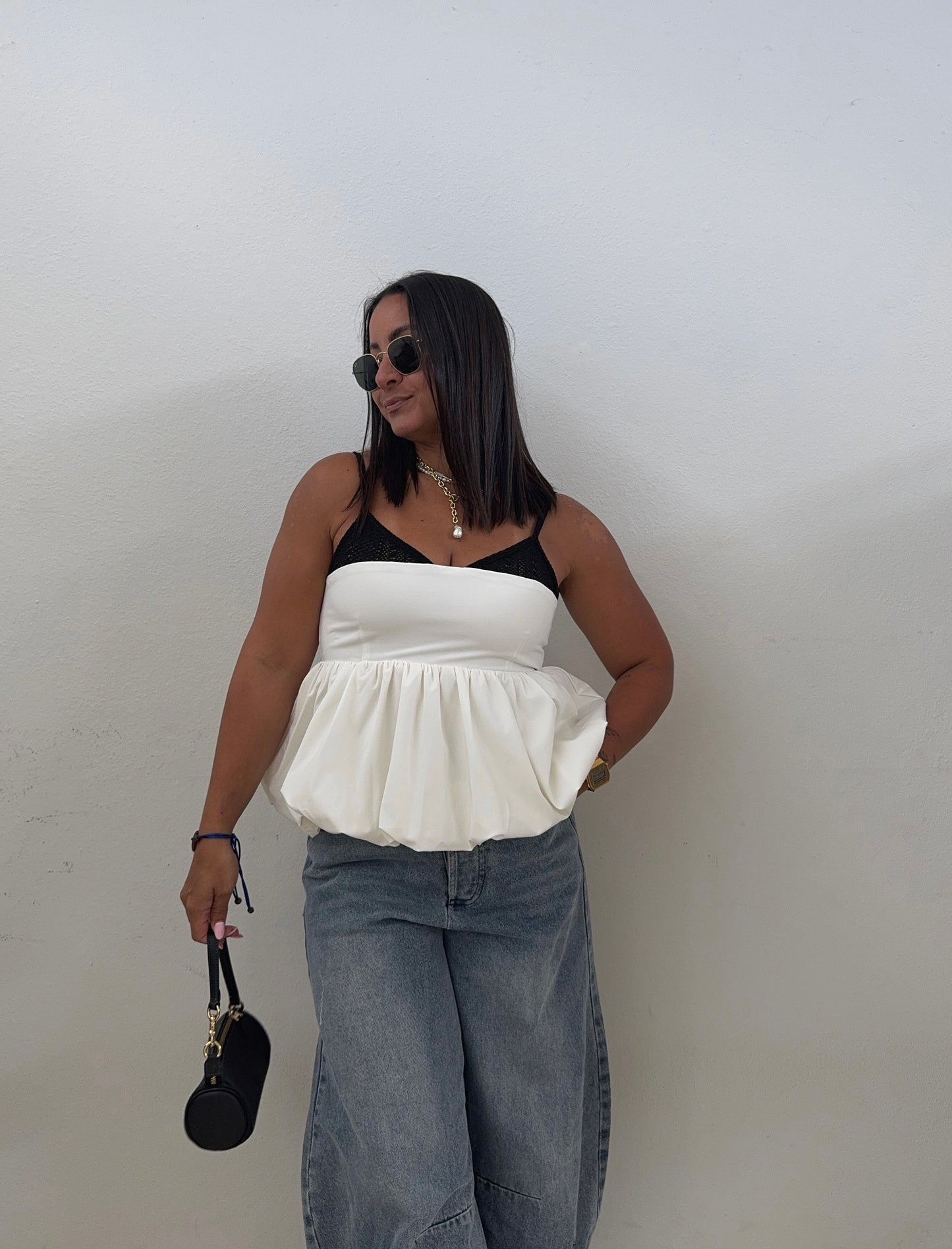 Peplum Crochet Detail Top