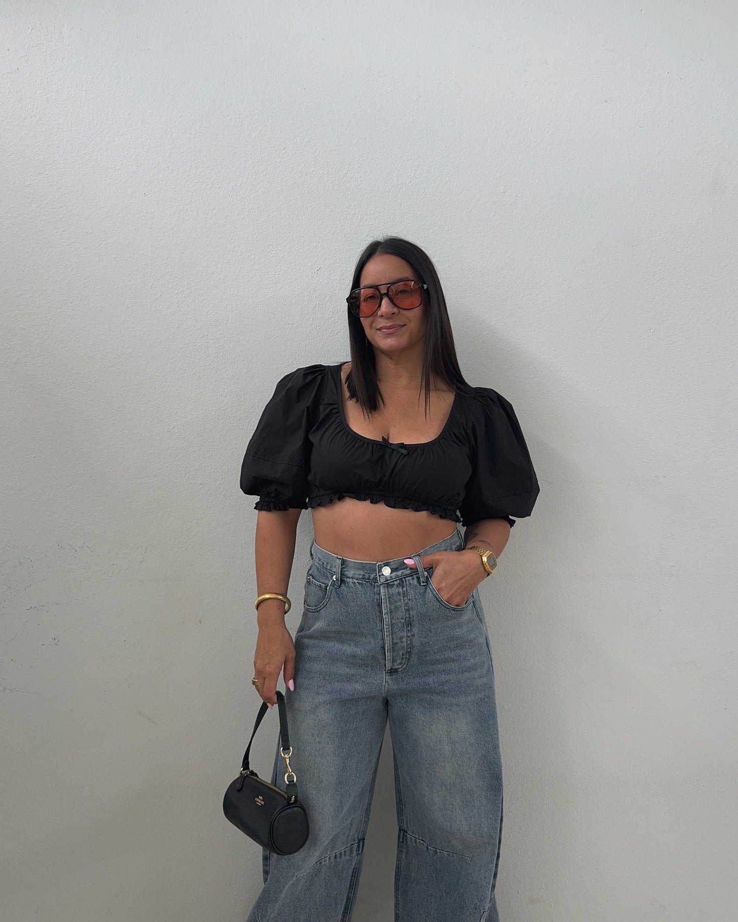 Black Balloon Crop Top