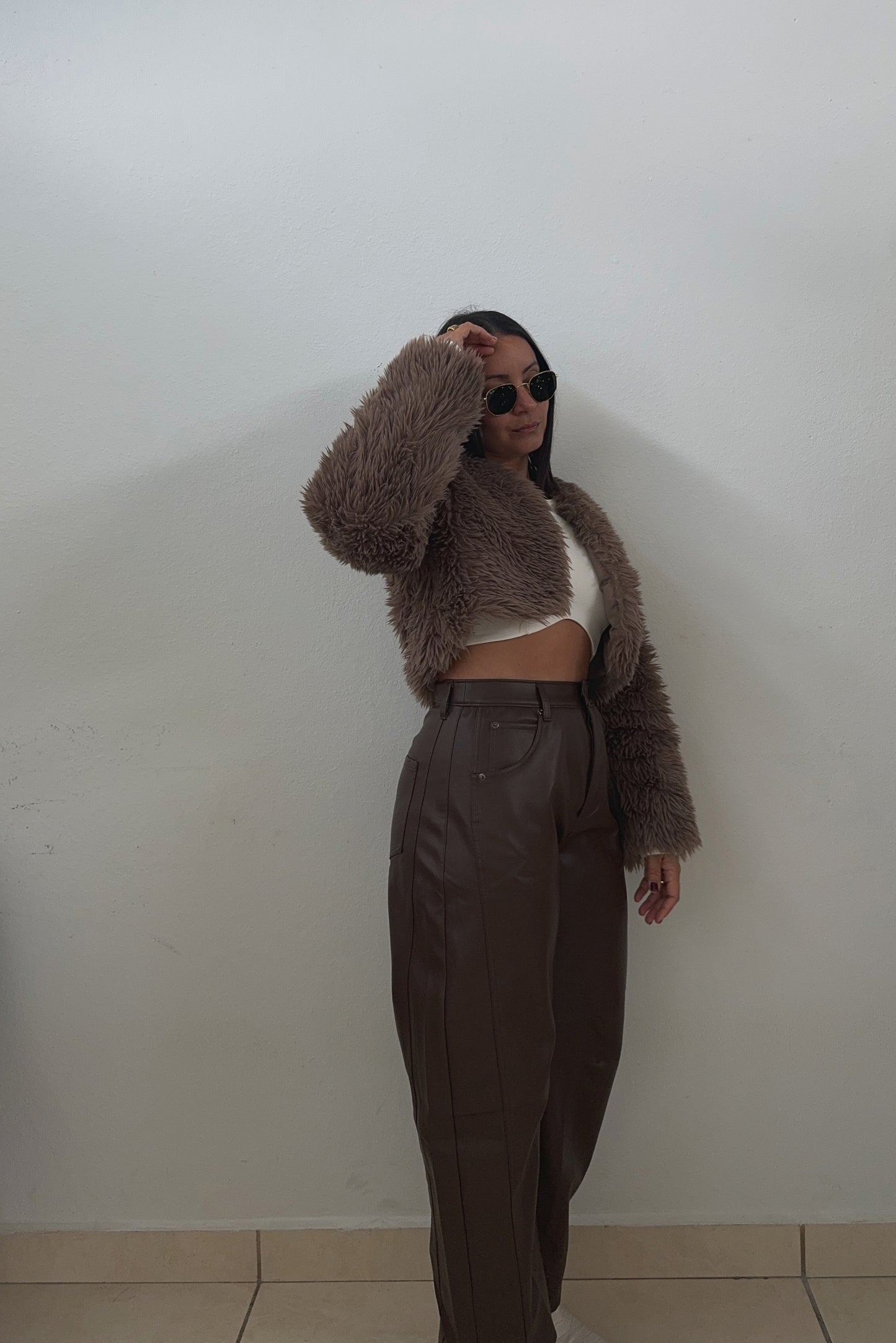 Brown Leather Barrel Pants