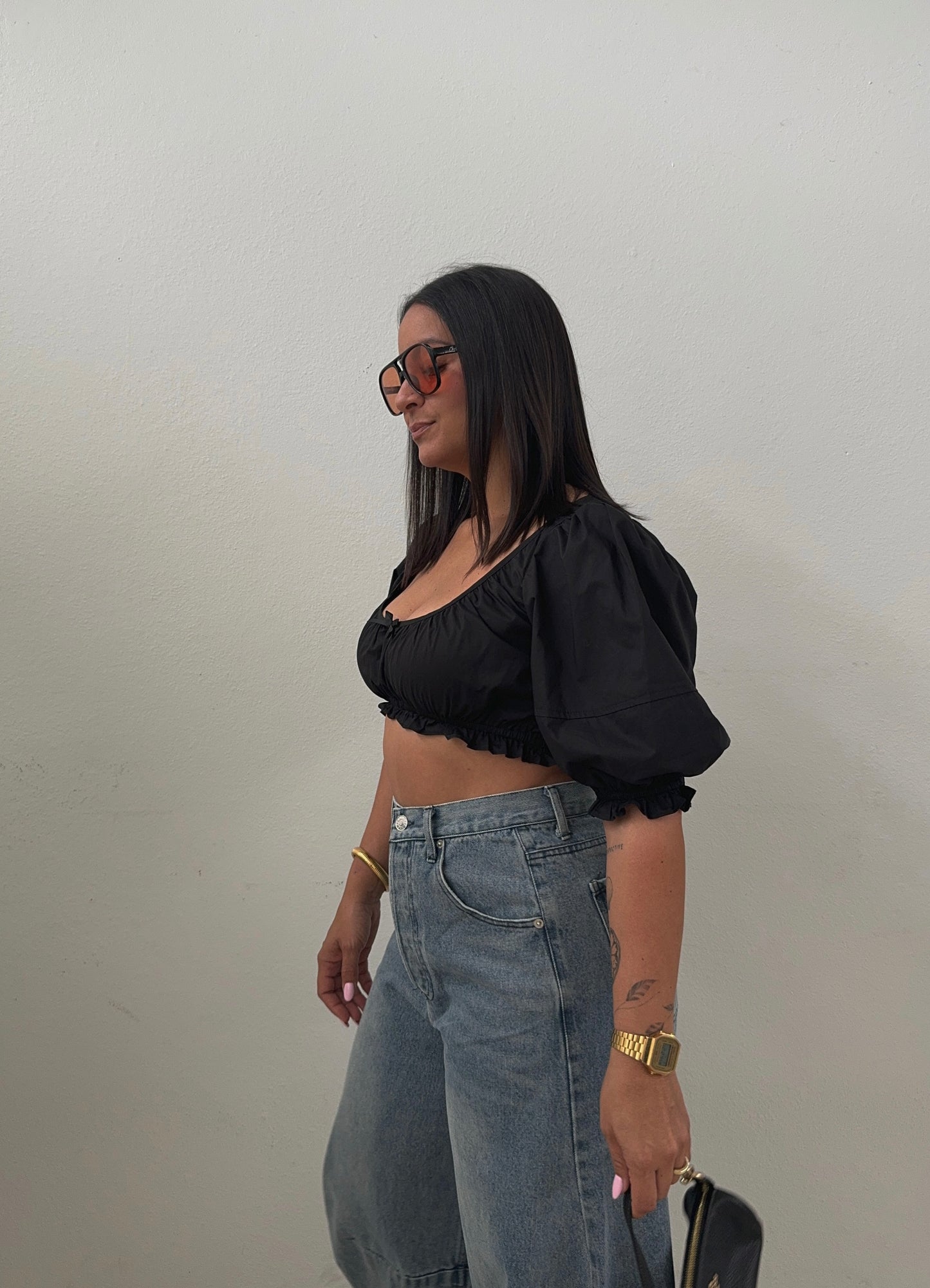 Black Balloon Crop Top