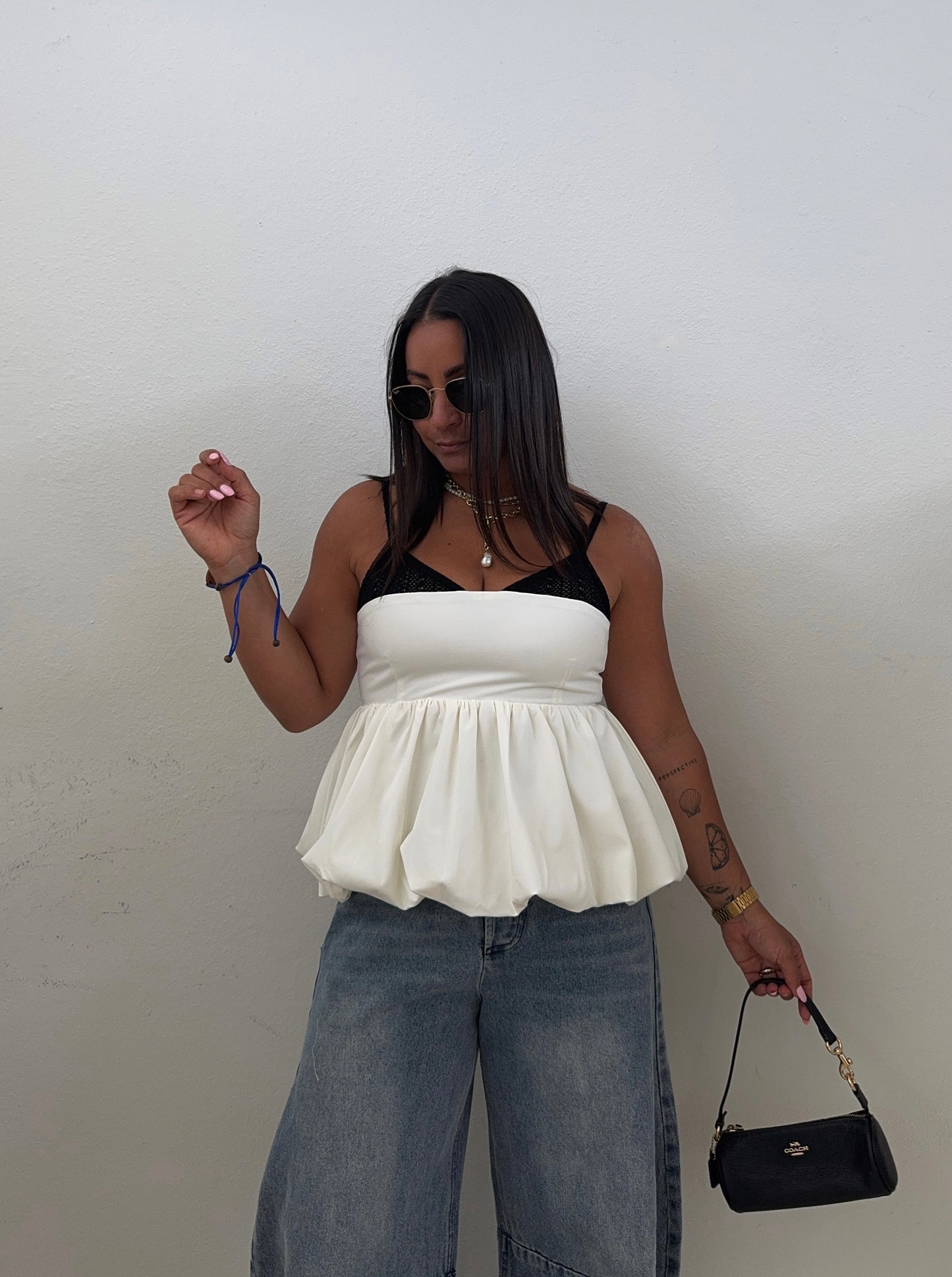 Peplum Crochet Detail Top