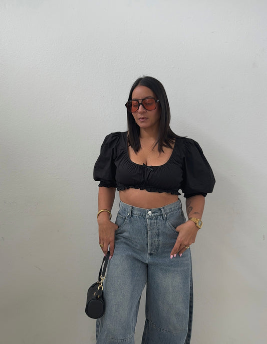 Black Balloon Crop Top