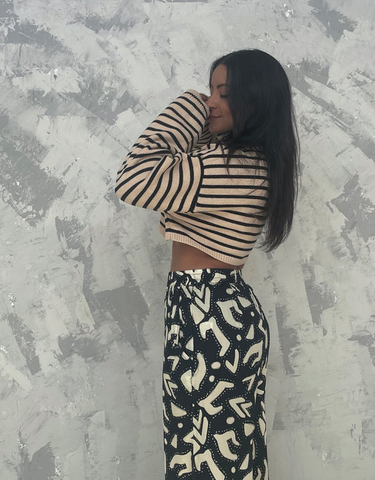 Black and Cream Print Pants