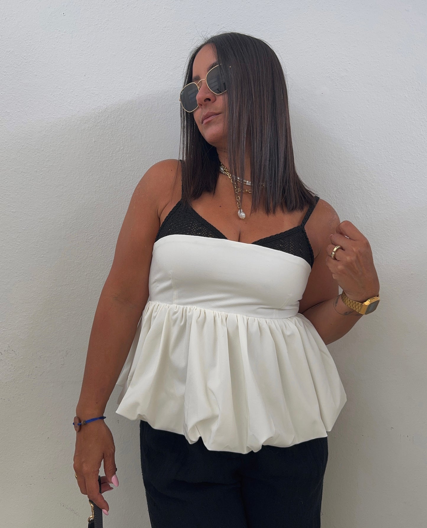Peplum Crochet Detail Top