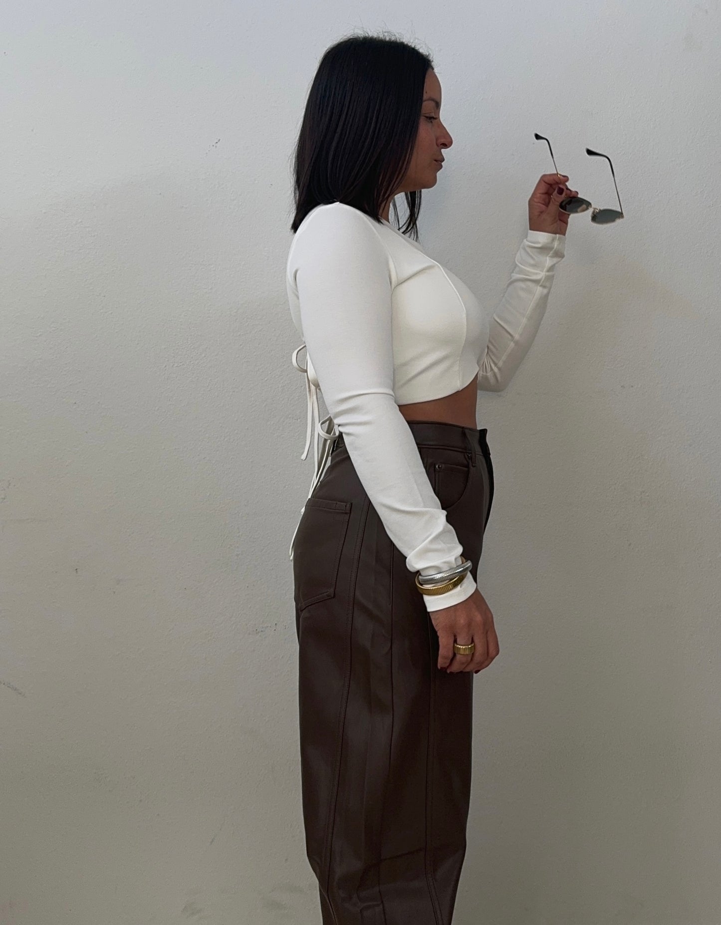 Brown Leather Barrel Pants