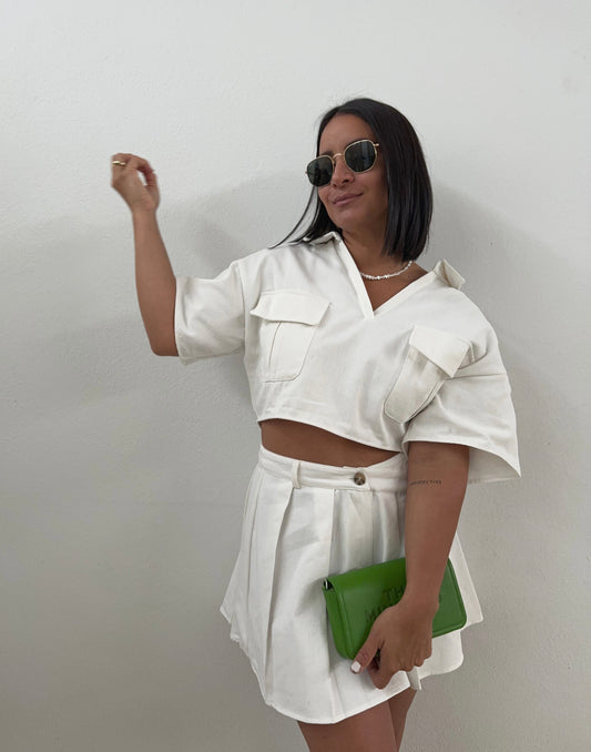 White Pleated Skirt & Crop Top