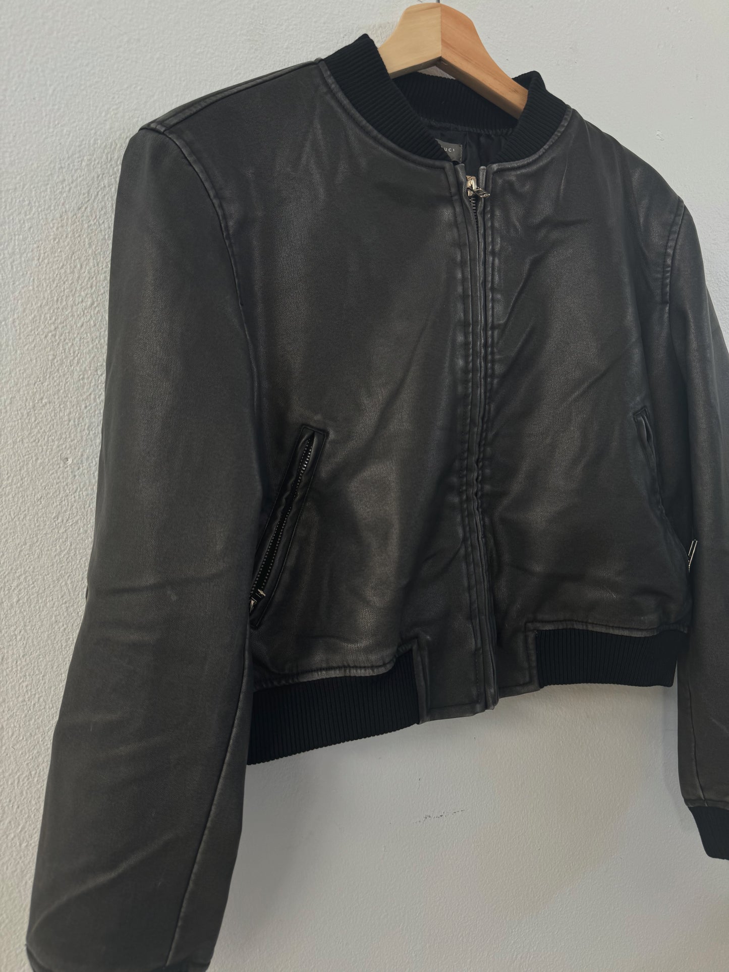 Washed PU Bomber Jacket