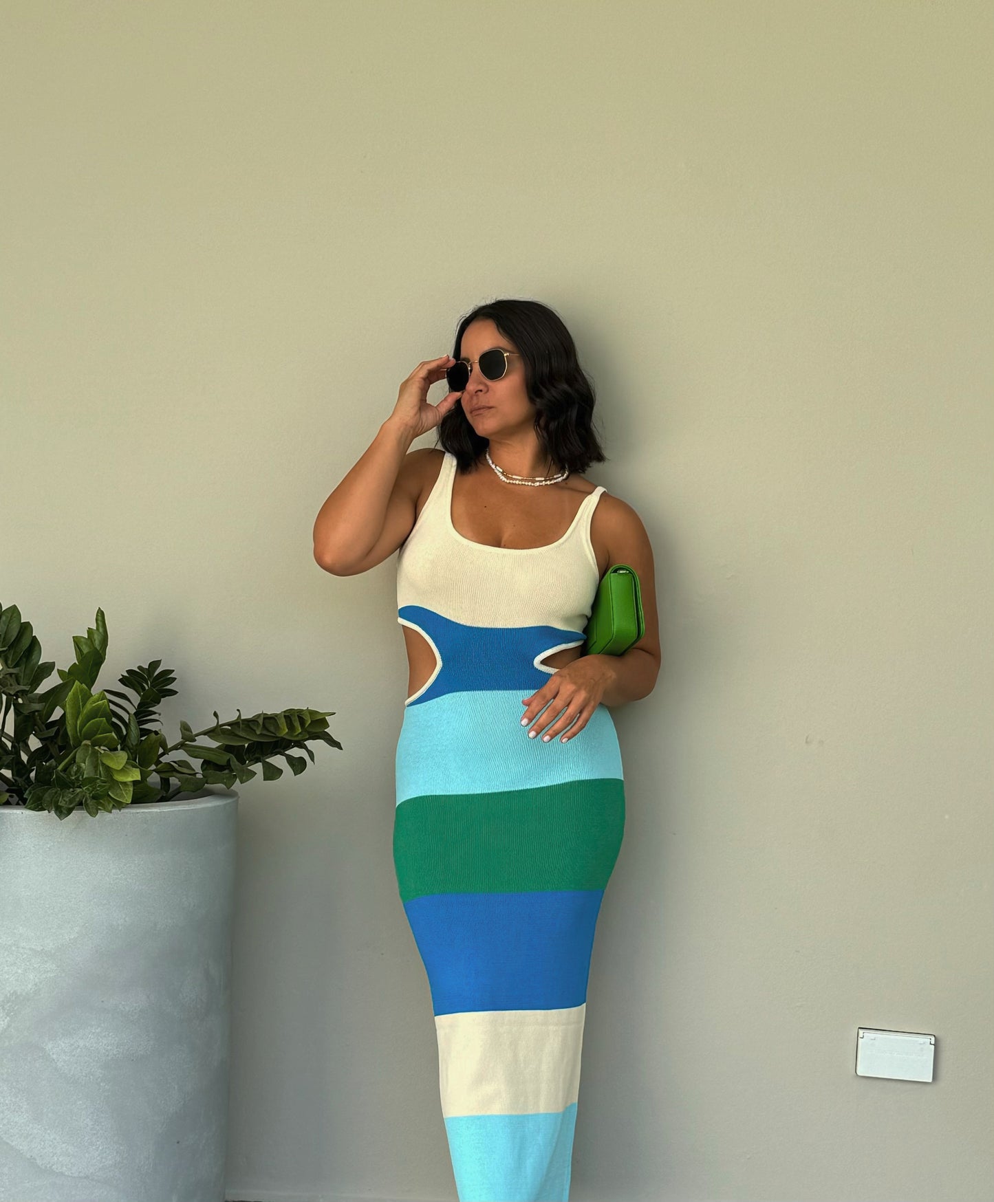 Color Block Knit Midi Dress