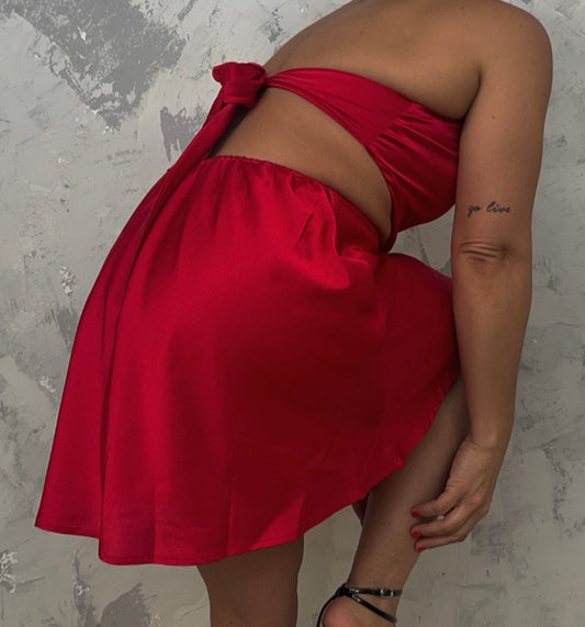 Red Satin Cutout Mini Dress
