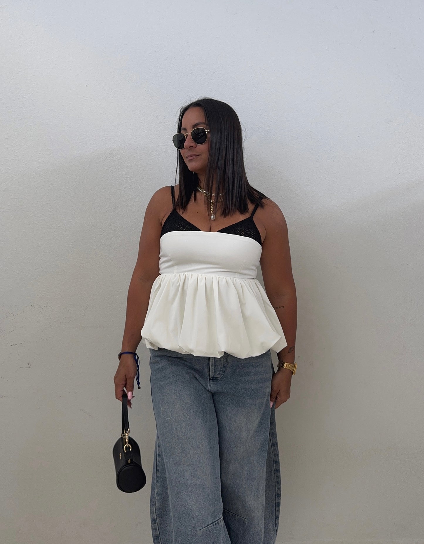 Peplum Crochet Detail Top
