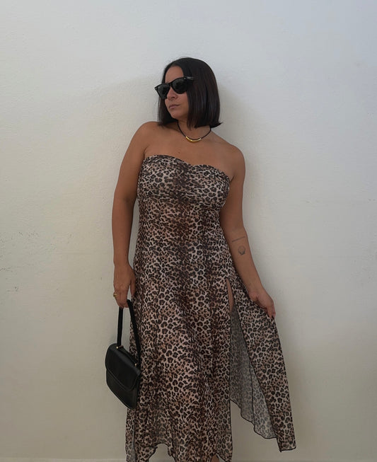 Mesh Leopard Long Dress