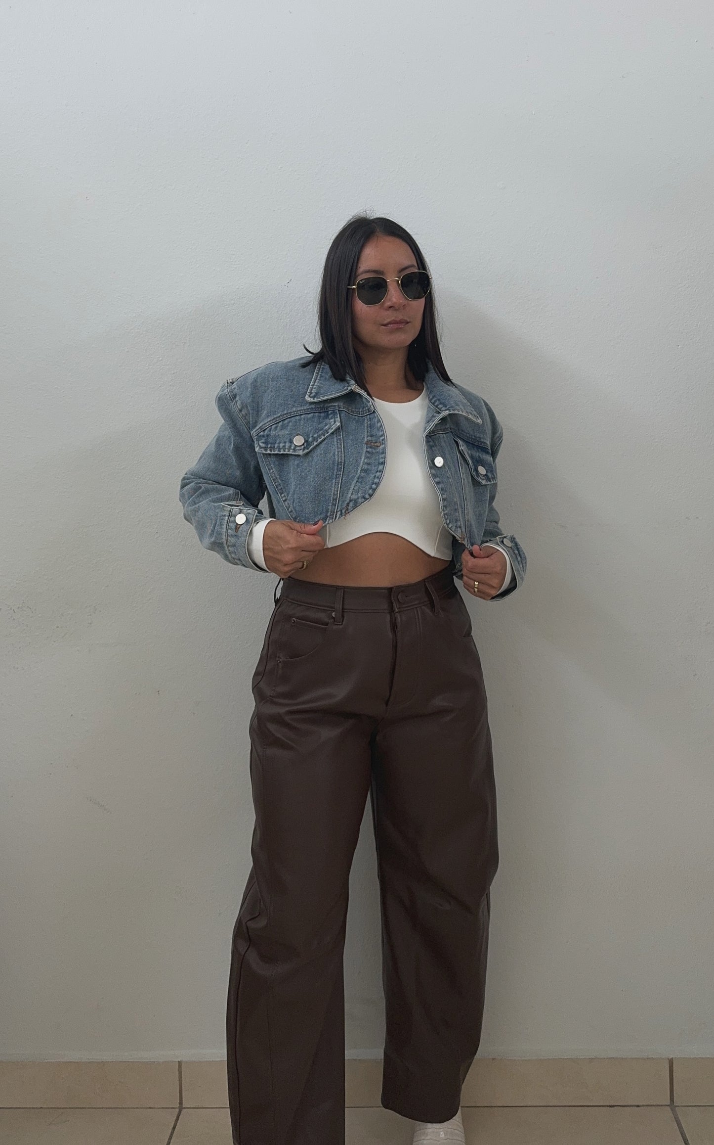 Brown Leather Barrel Pants