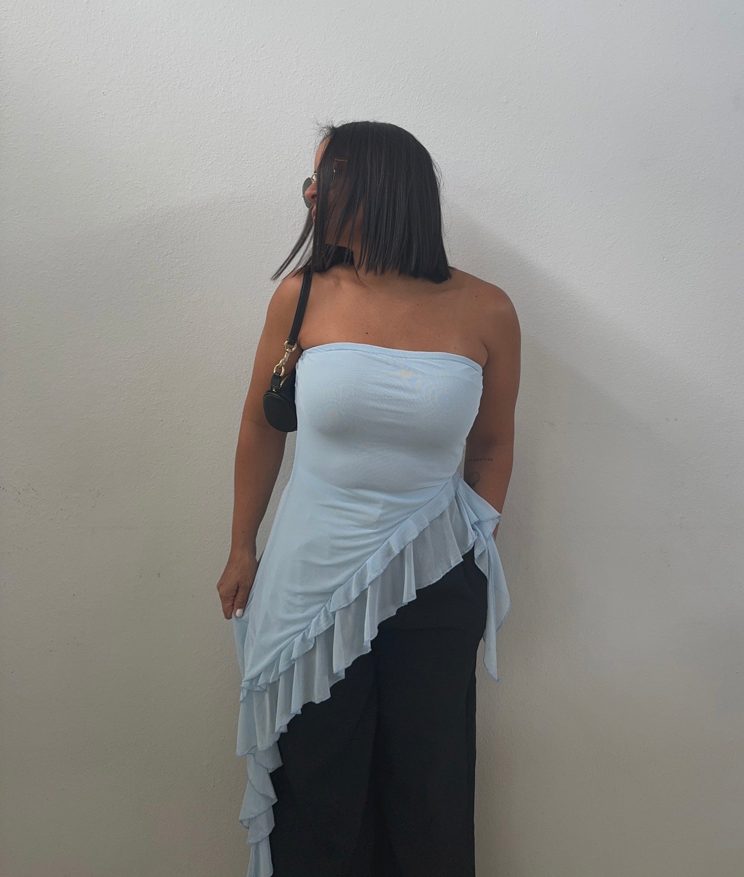 Blue Ruffle Tube Top