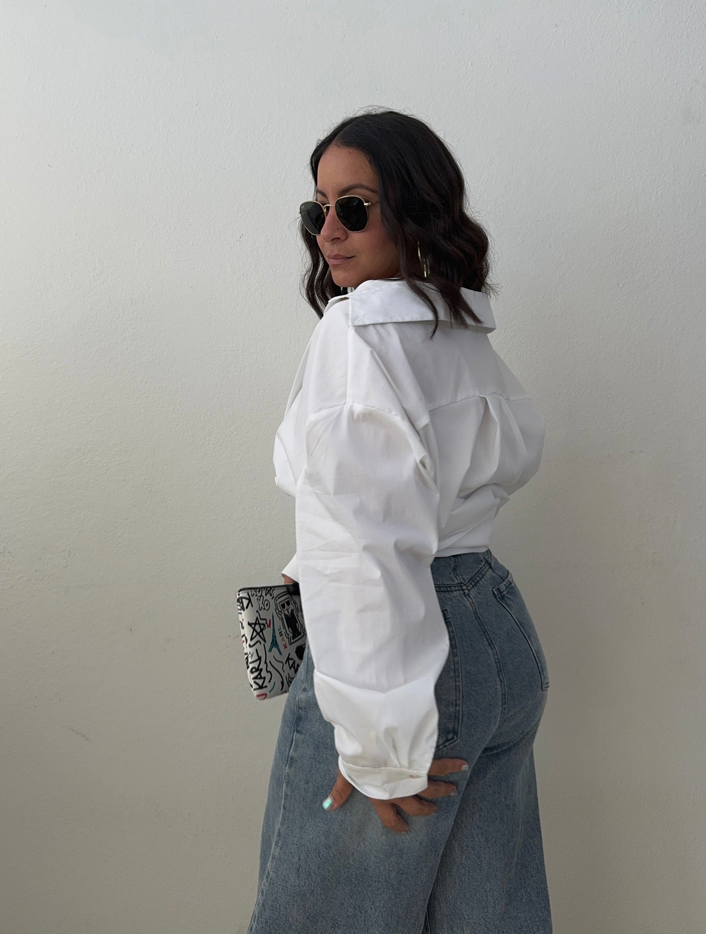 Oversized Button Down Top, White