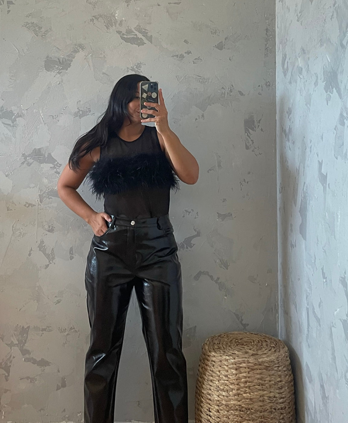 Glossy on sale leather pants