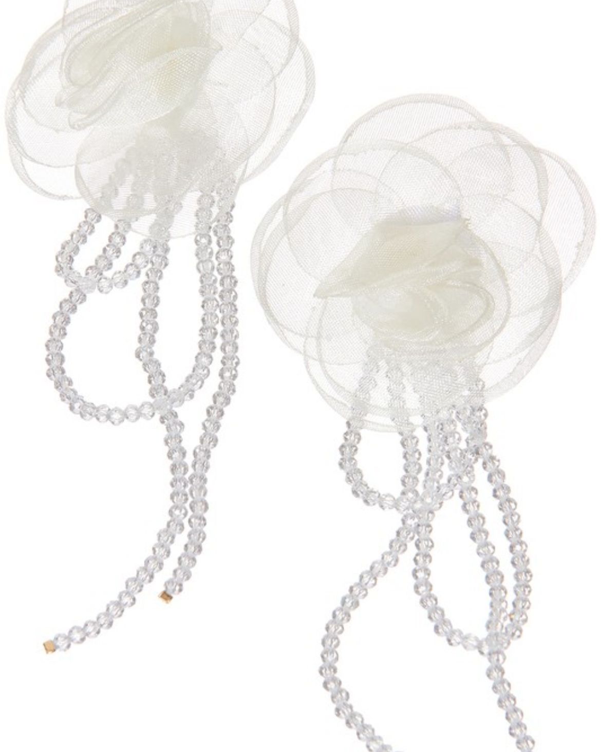Mesh Flower Glass Tassel Earrings
